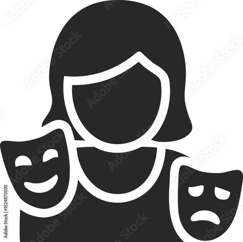 Actress solid icon used in theater, drama performance, and entertainment industry designs.