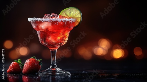 Red margarita cocktail with strawberries