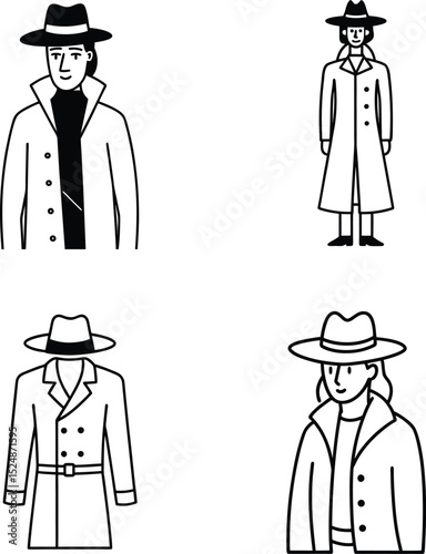 Hat and trench coat figure silhouette.