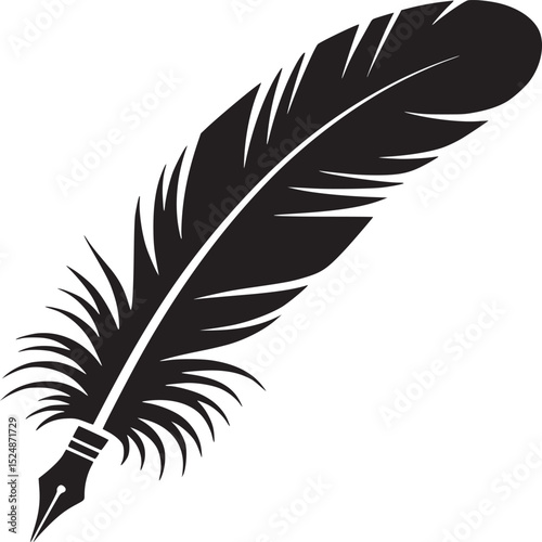 Isolated black quill pen with white background for writing and drawing illustration art work