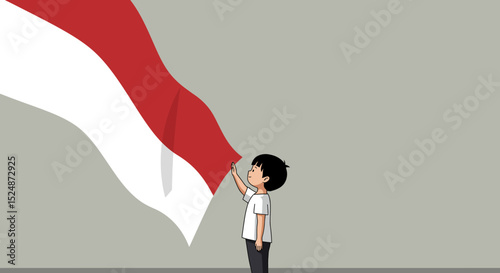 Celebrating Independence A Young Indonesian's Reverence for the Indonesia Flag, Symbol of National Pride and Patriotism
