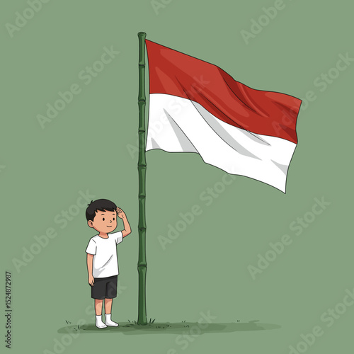 Celebrating Independence Day A Young Indonesian Saluting the Indonesia Flag, A Symbol of National Pride and Patriotism