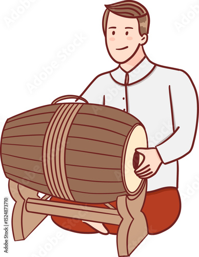 Tradition Thai man playing taphon color filled clipart