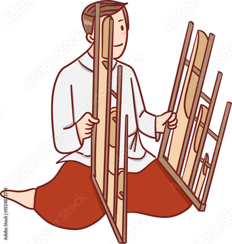 Tradition Thai man playing Angklung color filled clipart
