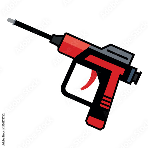 Red and Black Grease Gun Illustration, Oil Lubrication Tool, Automotive Equipment Isolated