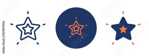 Set of 5 pixel perfect colored Glimmering Star icon with 1 unexpanded, 1 silhouette, Radiant star emitting twinkling light.