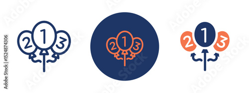 Set of 5 pixel perfect colored Number Balloon icon with 1 unexpanded, 1 silhouette, Shiny number-shaped balloon for festive occasions.