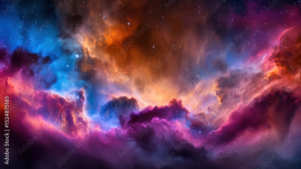 Fototapeta premium Vivid Cosmic Nebula with Colorful Gas Clouds Illuminating the Dark Universe