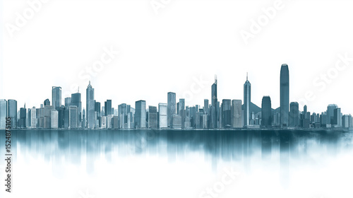 Hong kong city skyline with Asia sleek silhouettes on white background 