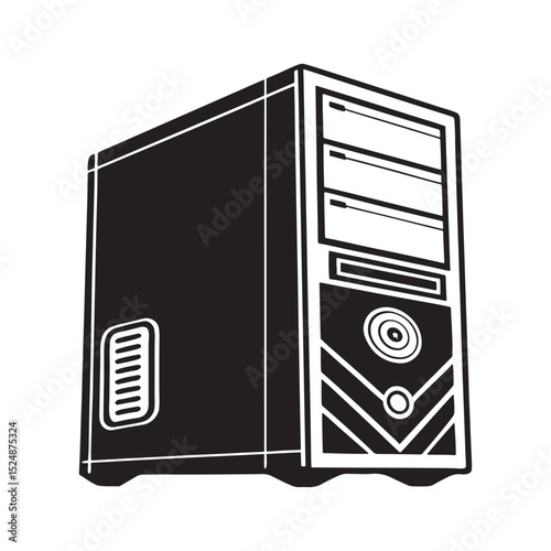 Adobe IllusComputer case-tower Pc system Case solid flat vector Icon On White Backgroundtrator Artwork
