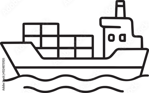 Cargo Ship Line Art Vector Art - Ideal for Commercial Use