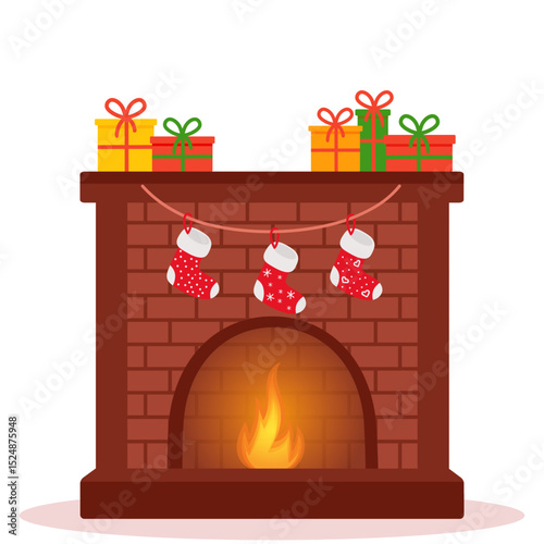 Christmas fireplace with gifts