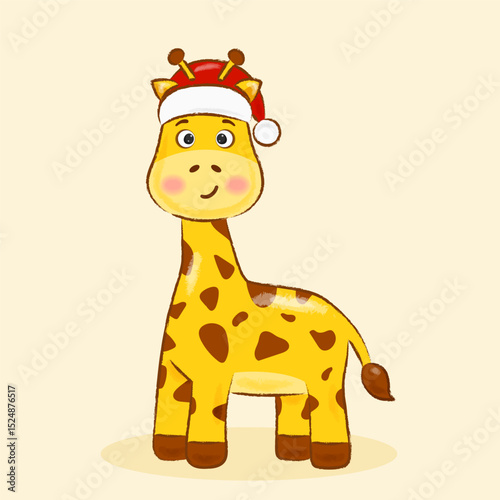 Cute giraffe sitting on a yellow background
