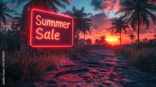 Summer sale neon sign tropical sunset