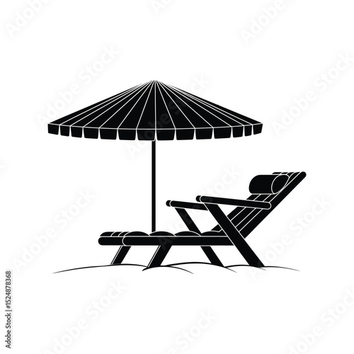 Relaxing Beach Chair and Umbrella Silhouette: Summer Vacation Icon