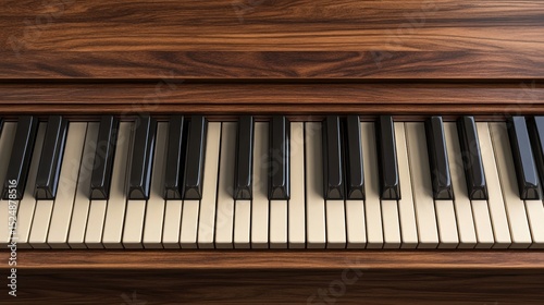 Elegant wood grain piano keyboard featuring black and white keys in a close-up