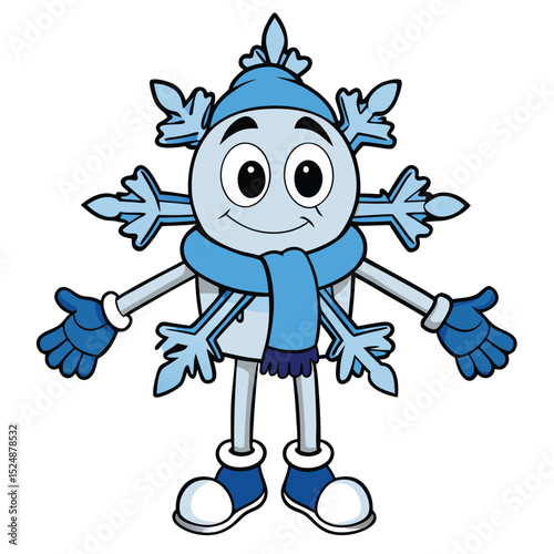 Adorable cartoon snowflake character with winter attire for christmas and holiday season