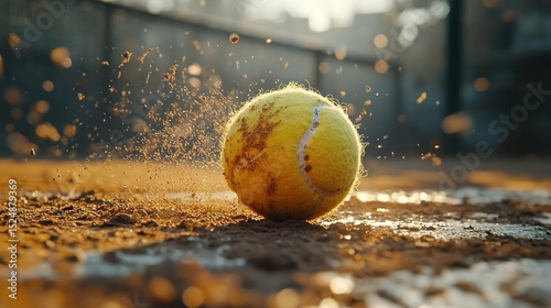 Tennis ball impact on clay court photo