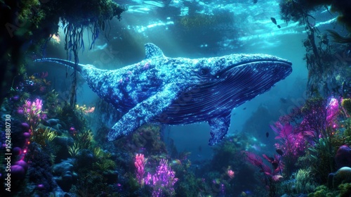 Fototapeta Naklejka Na Ścianę i Meble -  Majestic Humpback Whale Amidst a Vibrant Coral Reef Ecosystem Depths