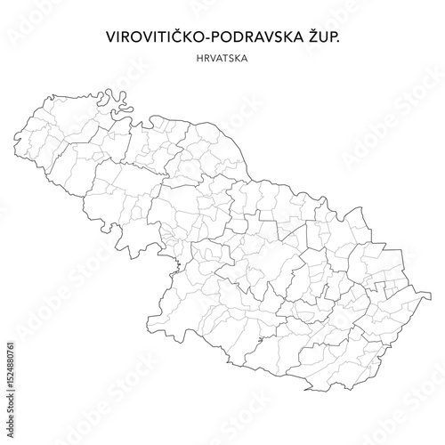 Vector Map of Virovitica-Podravina County (Virovitičko-Podravska Županija) with Settlements (Naselja), and Cities, Towns (Gradovi), and Municipalities (Općine) - Croatia 2025
