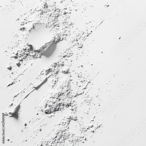 Abstract image of white powder, textured strokes and splatters on a white background