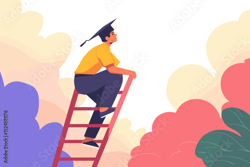 Climbing Towards Success: A graduate climbs a ladder towards a bright future, symbolizing ambition, growth, and the pursuit of dreams.