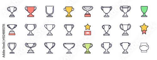 Various Trophy Collection: A diverse collection of iconic trophy illustrations. Celebrate achievements with these versatile designs, perfect for conveying success, rewards, and recognition.