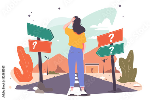 Navigating Decisions: A person contemplating life's crossroads, standing at the intersection of diverse paths, unsure of the optimal direction.