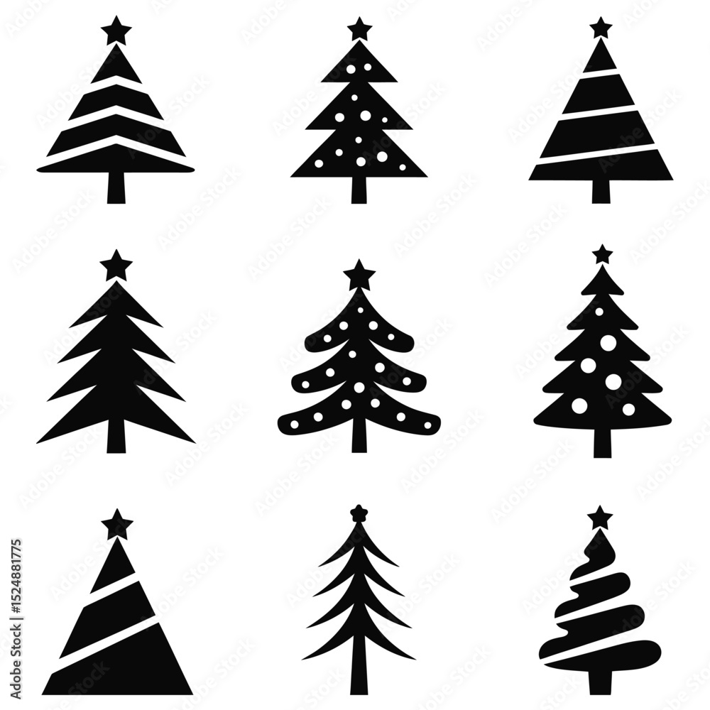 Fototapeta premium Black christmas trees silhouette set vector art illustration