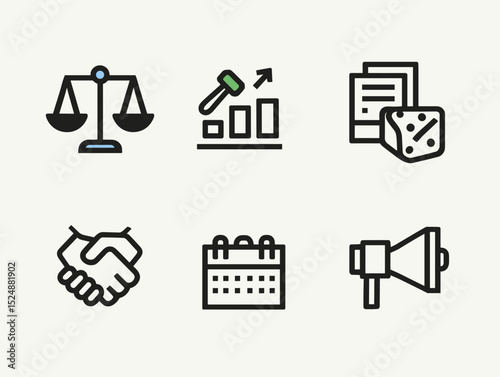 Business Icon Set: A collection of flat design icons representing essential business concepts.  