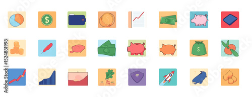 Financial Icons Set: A set of charming and minimalist icons that capture the essence of the financial world, perfect for any creative project related to finance.
