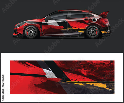 Abstract Red and Black Race Car Wrap Design
