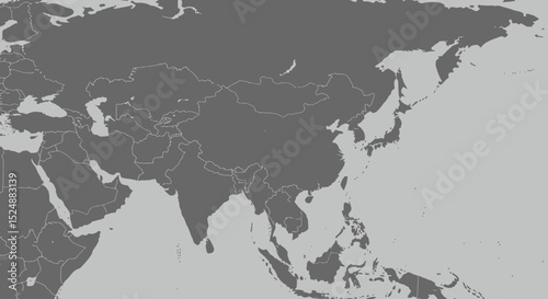 black and white, detailed, high-resolution, realistic asian map, detailed political boundaries, 