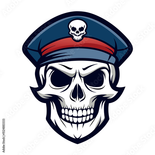 Skull Wearing Military Hat Vector Illustration Graphic Design and Halloween Concept Art