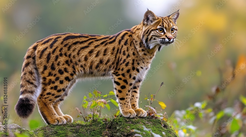 Obraz premium Wild cat standing on mossy rock