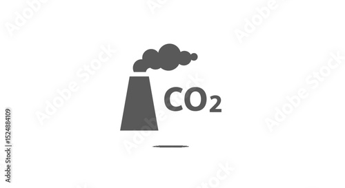 Minimalist flat vector icon of carbon dioxide, black outline cloud shape with CO₂ text inside, subscript 2, centered on a light gray background, simple modern design, high contrast, clean line art sty