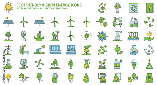 Eco Friendly & Green Energy Icon Set – Sustainable Power Vector Symbols