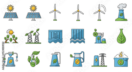 Eco Friendly & Green Energy Icon Set – Sustainable Power Vector Symbols