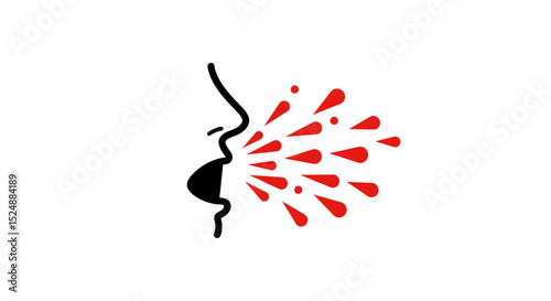 Coughing or Sneezing Human Face Illustration – Respiratory Droplet Spread Concept