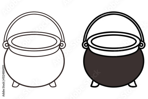 Two outlined cauldron pots, one filled black, provide simplicity on transparent background