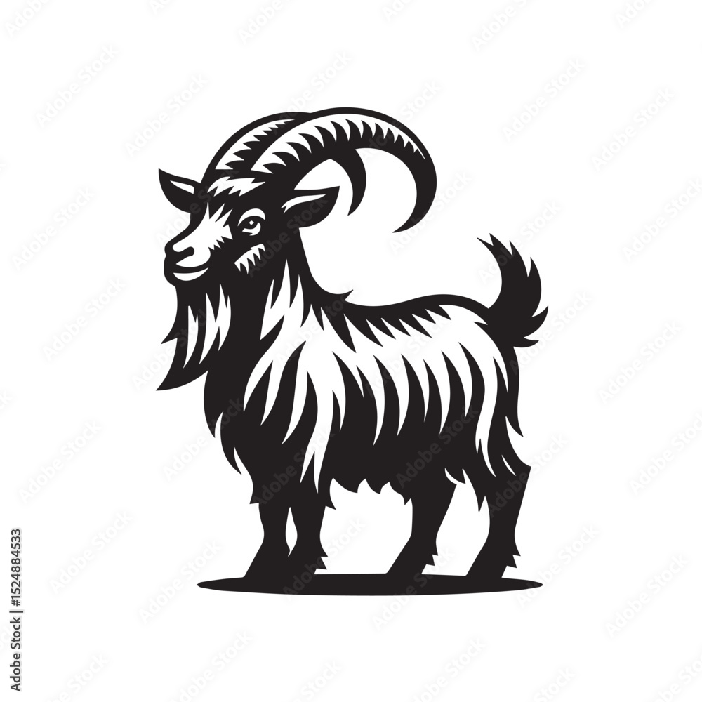 Fototapeta premium Goat silhouette black and white vector icon