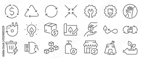 Circular economy icon set. It included business, eco, green, sustainable and more icons. Editable Vector Stroke.