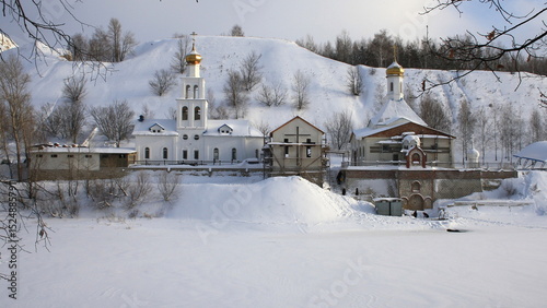 Church of the Icon of the Mother of God the Inexhaustible Chalice in the Volzhsky village in the Samara region near Tsarev Kurgan on a sunny winter day