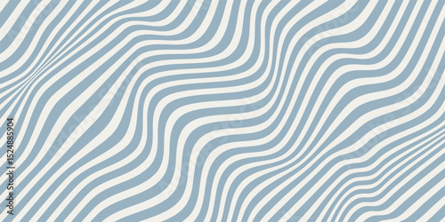 Blue and beige diagonal wavy lines seamless pattern. Simple vector abstract liquid stripes background. Funky groovy texture with diagonal waves, fluid shapes, flow. Stylish repeated decorative design