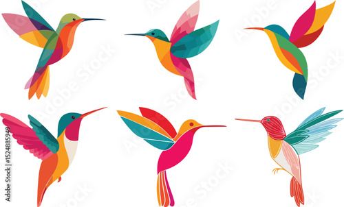 Vibrant Hummingbirds set Showcasing Dynamic Flight and Elegant Color Overlaps