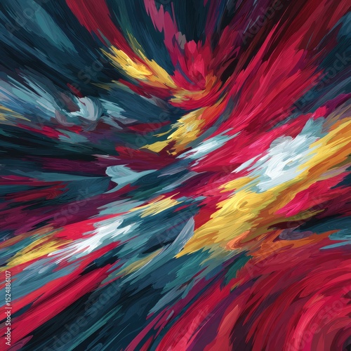Abstract painting with vibrant, swirling colors and dynamic brushstrokes creating a sense of movement and energy