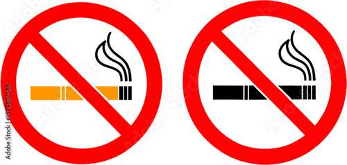 "Black and Red no smoking sign with a cigarette inside a prohibition symbol. Clear and simple vector icon for smoke-free areas, public health awareness, and anti-smoking campaigns."