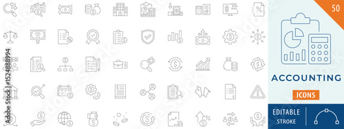 Accounting icon collection set. Editable stroke.