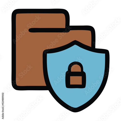 Data privacy icon. A folder protected by a shield and lock, symbolizing cyber security, confidential file storage, and secure document management. Flat outline vector.