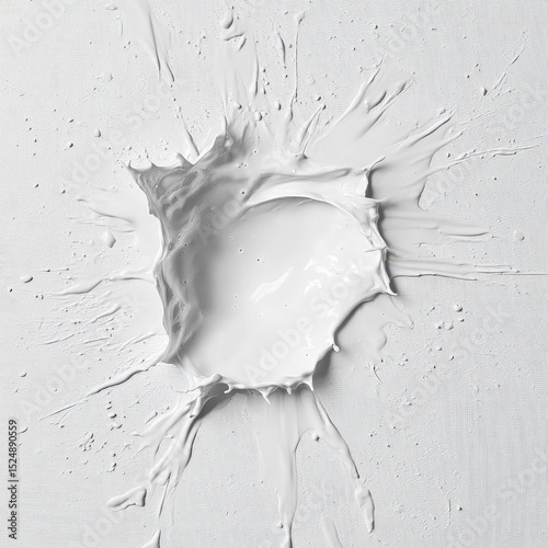 A white liquid's impact; splatter on textured surface, creating a dynamic, abstract design